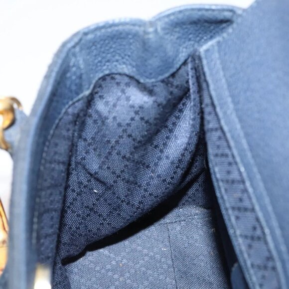 GUCCI Bamboo Hand Bag Suede 2way Navy Gold 000 2214 0316 Auth ep10732 - Picture 12 of 16